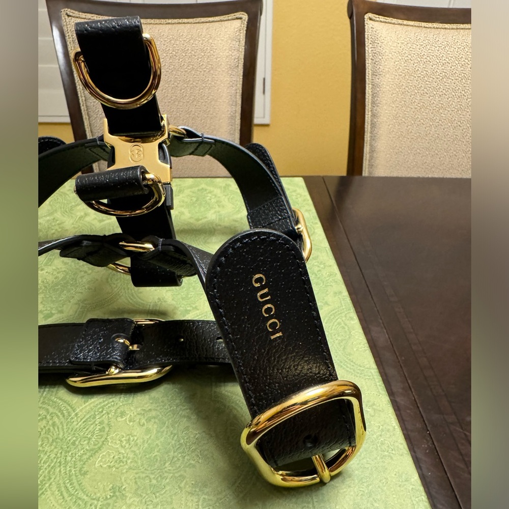 New Authentic Gucci GG Logo Leather Dog Harness - Picture 6 of 12
